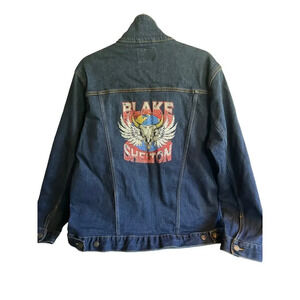 Blake Shelton Denim Jean Jacket Bull Skull Wings Autograph Tour Concert L